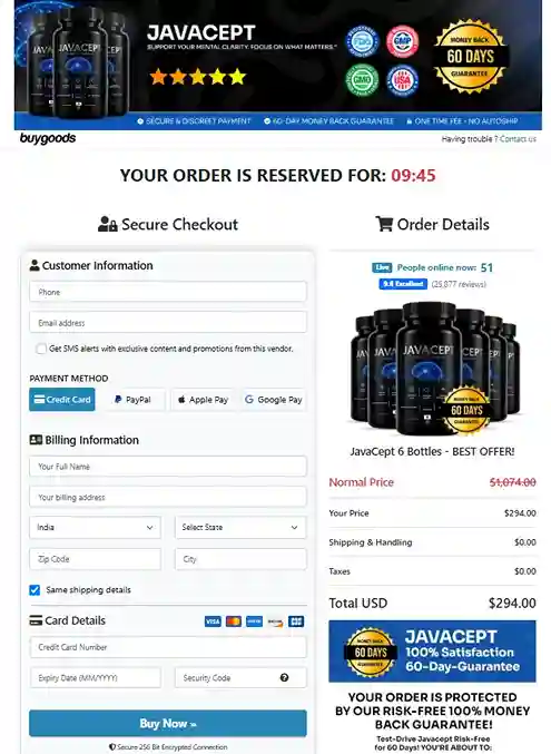 JavaCept Secure Order Page — Checkout