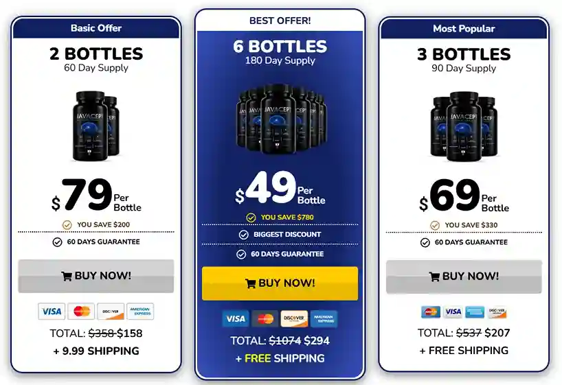 JavaCept Pricing — 1, 3 or 6 Bottle Packages